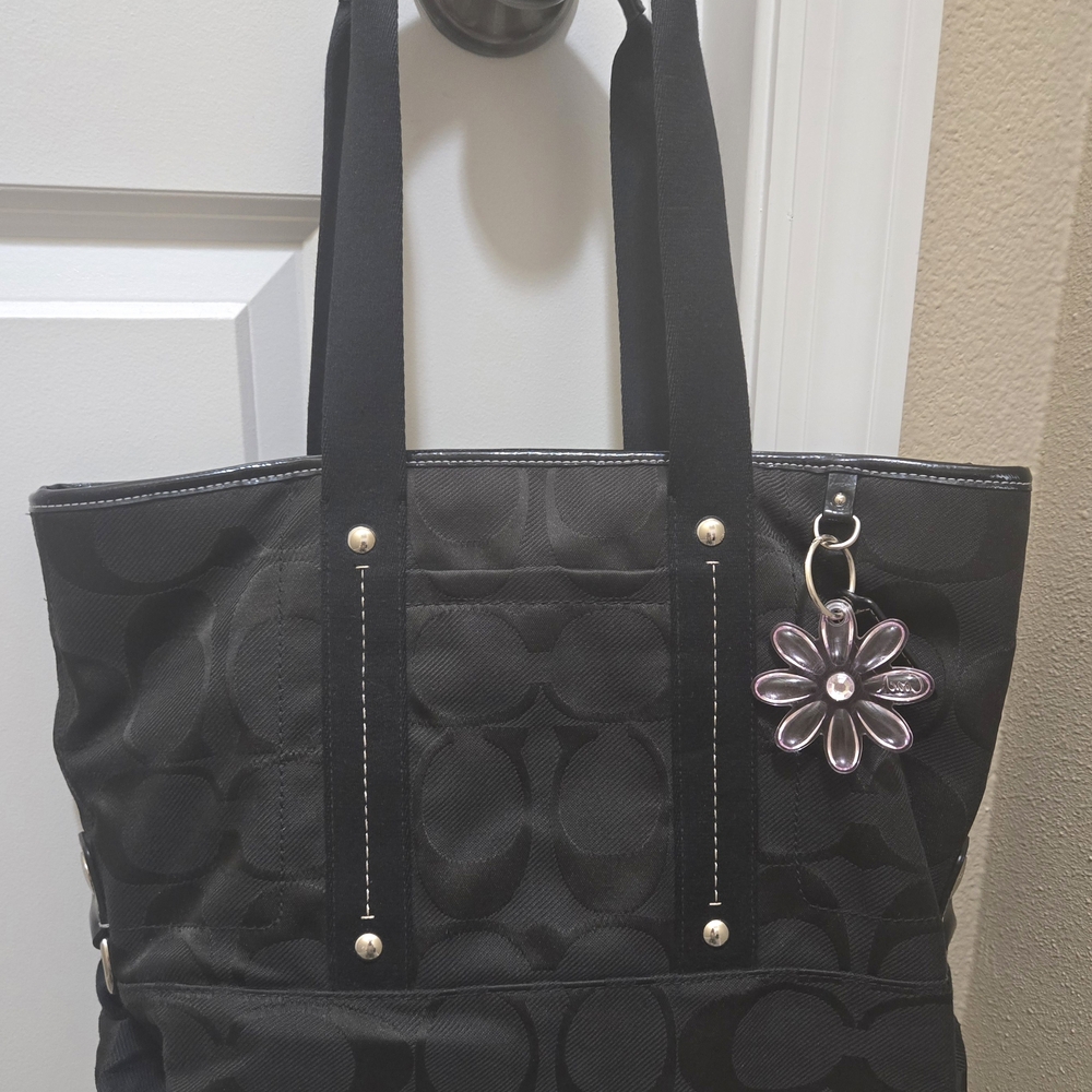 Black Tote Bag with Floral Charm